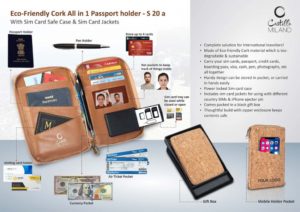 S20a – Eco-Friendly Cork All in 1 Passport holder With Sim Card Safe Case & Sim Card Jackets (without carrying strap)