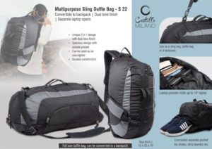 S22 – Multipurpose Sling Duffle Bag | Convertible to backpack | Dual tone finish | Separate laptop space