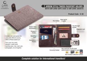 S30 – Arrow style Tweed Passport holder with Sim Card Safe Case & Sim Card Jackets