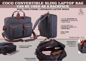 S41 – Coco Convertible Sling Laptop Bag | Can be used as a backpack | Dual tone finish | Separate laptop space