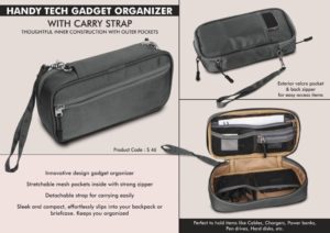 S46 – Handy Tech Gadget organizer with Carry Strap | Thoughtful inner construction with outer pockets