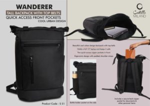 S51 – Wanderer: Tall backpack bag with Top belts | Quick access front pockets | Cool urban design