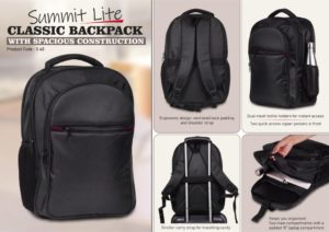 S60 – Summit Lite: Classic backpack with spacious construction & maroon highlights | 4 zipper pockets & 2 side mesh pockets | Stroller carry strap