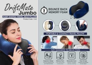 S63 – DriftMate Jumbo: Hump shaped Travel Neck Pillow – High Coverage of Neck and Cervical support with Soft fabric | 3sec bounce back memory foam