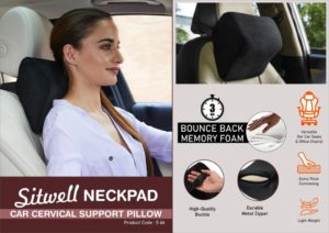 S66 – SitWell NeckPad: Car Cervical Support Cushion Pillow with Soft fabric | 3 second bounce back memory foam
