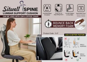 S67 – SitWell Spine: Car & Office Chair Lumbar Support Cushion with Soft fabric | 3 second bounce back memory foam