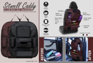 S69 – SitWell Caddy: PU Car Back Seat Organizer with Multiple Storage Pockets, Bottle And Tissue Paper Holder