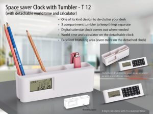 T12 – Space saver clock with Tumbler (with detachable world time calculator) (with battery)